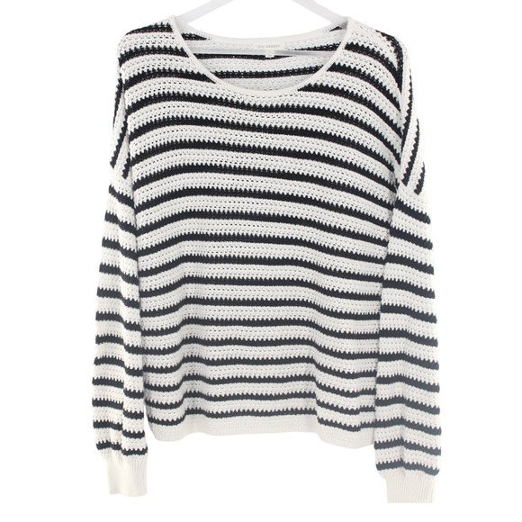 Blu Pepper Sweaters - Blu Pepper Striped Knit Sweater Lightweight Cotton Large Black White